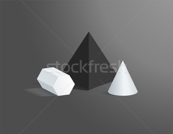 Hexagonal Prism with Cone and Black Square Pyramid Stock photo © robuart