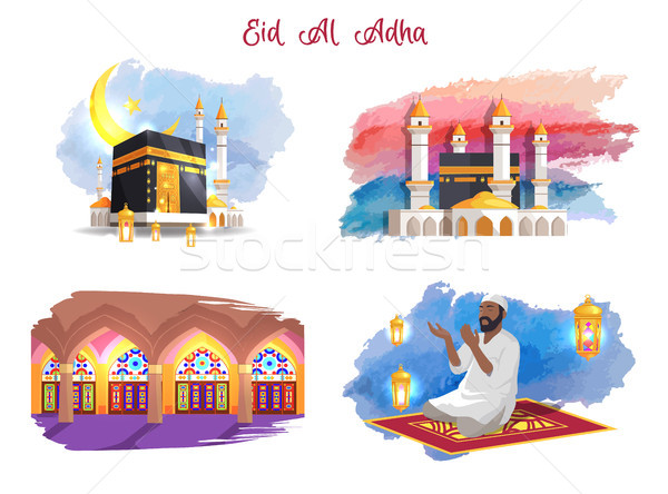 Eid Al Adha Muslim Holiday Thematic Pictures Set Stock photo © robuart