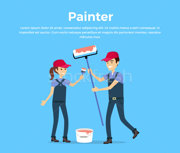 Foto stock: Pintor · vetor · estilo · projeto · sorridente · casal