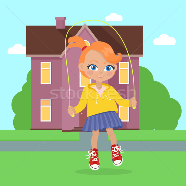 Girl Jumping on Rope. Vector Stock photo © robuart