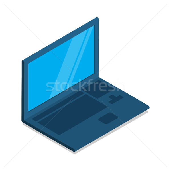 Foto d'archivio: Laptop · icona · schermo · vista · laterale · blu · comunicazione