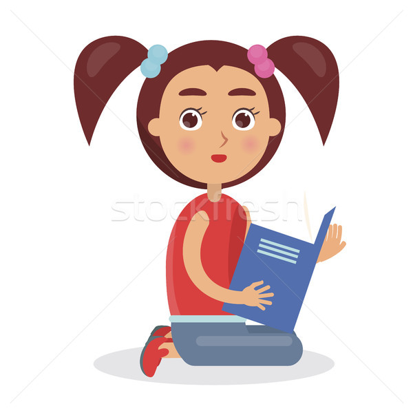 Cute Girl Looking and Holding Blue Schoolbook Stock photo © robuart