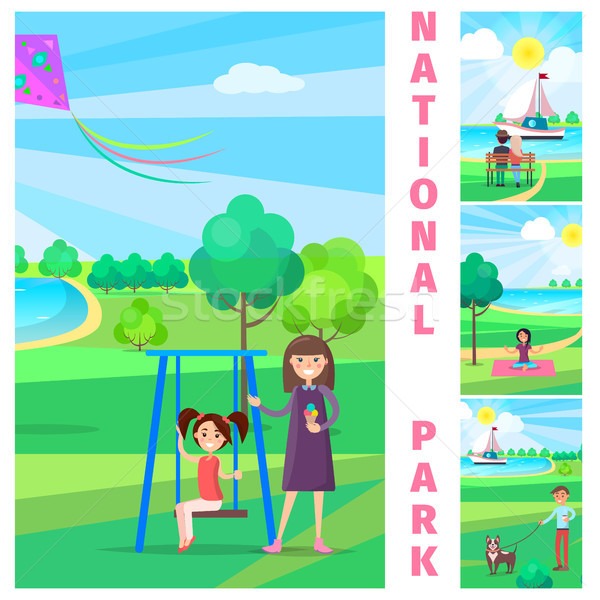 Mother near Daughter on Swing in National Park Stock photo © robuart