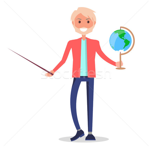 Tutor Holding Globe and Pointer Isolated on White Stock photo © robuart
