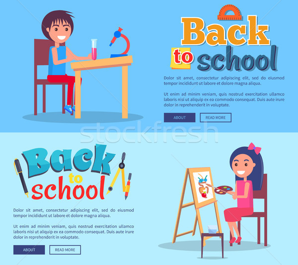 Back to School Posters Set with Girl and Boy Stock photo © robuart