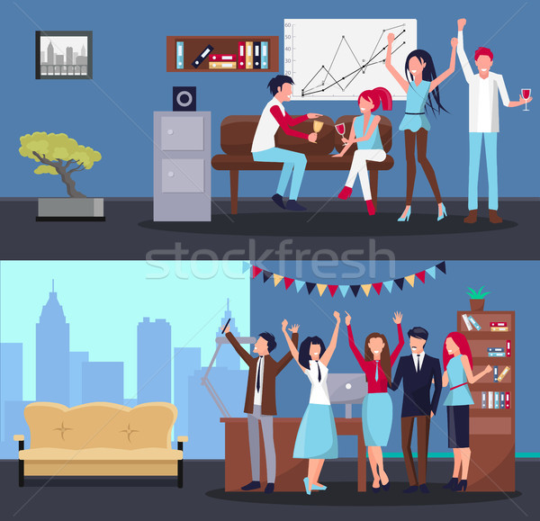 Oameni petreceri birou de oameni birou la locul de muncă canapea Imagine de stoc © robuart