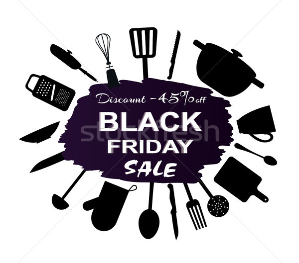 Black friday desconto promoção assinar silhuetas utensílios de cozinha Foto stock © robuart