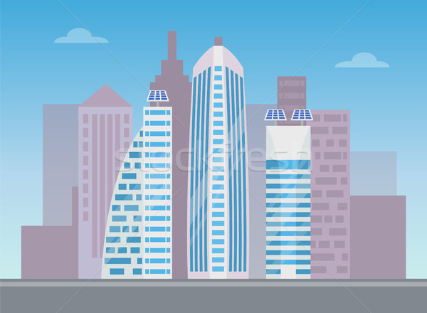 Three White Modern Buildings, Colorful Banner Stock photo © robuart