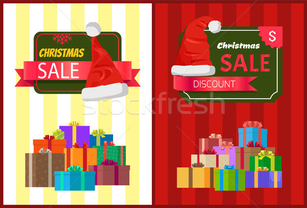 Zdjęcia stock: Zniżka · christmas · sprzedaży · plakat · Święty · mikołaj · hat