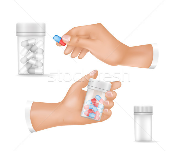 Medicines in Small Plastic Bottles and Human Hands Stock photo © robuart