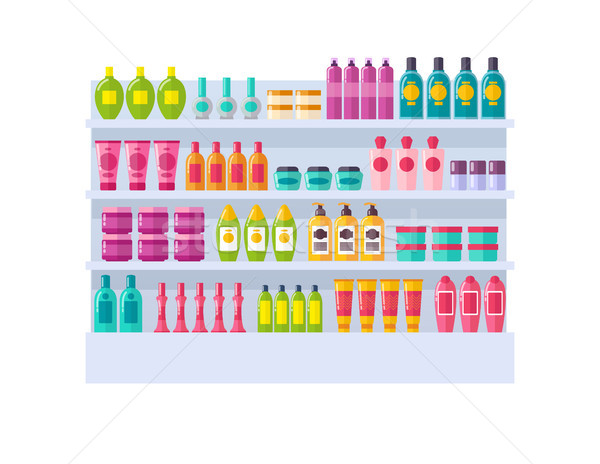 Lot of Bottles on Shelves Vector Illustration Stock photo © robuart