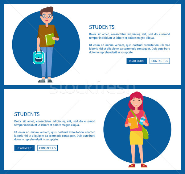 Students Boy and Girl Cartoon Style Web Posters Stock photo © robuart