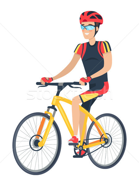 Stock photo: Riding Man with Smile and Bike Vector Illustration