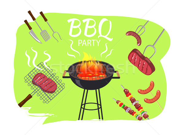 Barbecue Party and Meal Poster Vector Illustration Stock photo © robuart