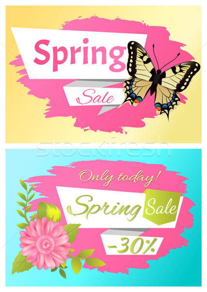 Set of Posters Butterfly and Flower Spring Sale. Stock photo © robuart