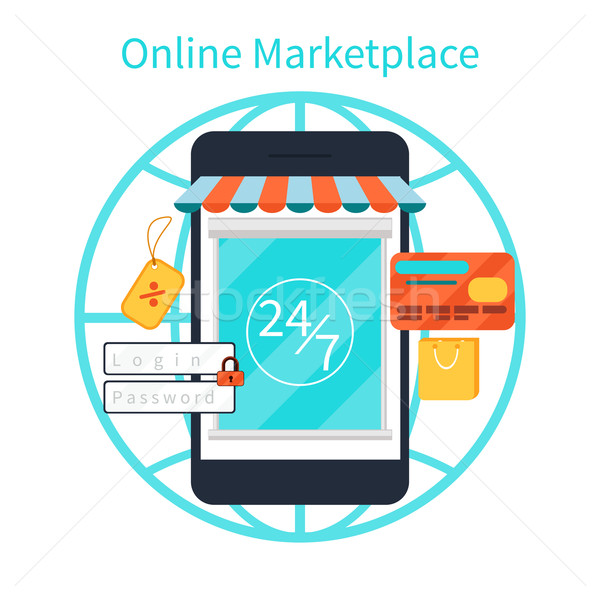 Internet shopping concept smartphone with awning Stock photo © robuart