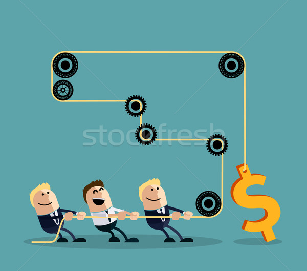 Happy businessman pulling rope with dollar Stock photo © robuart