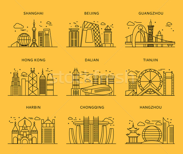 Icons Chinese Major Cities Flat Style Stock photo © robuart