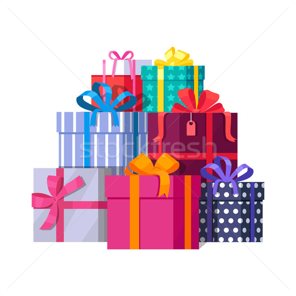 Stock photo: Pile of Colorful Wrapped Gift Boxes.