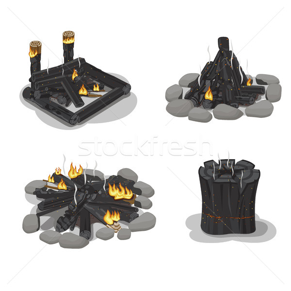 Szett tűzifa máglya illusztrációk négy összehajtva Stock fotó © robuart