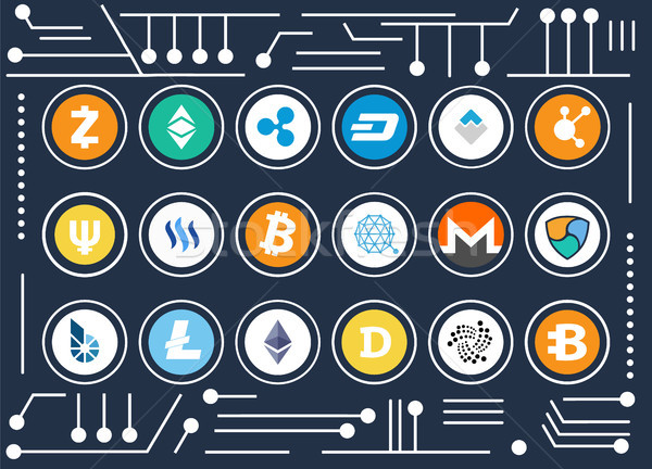 Cryptocurrency Icons Set on Computer Microscheme Stock photo © robuart