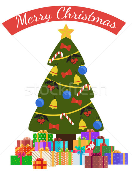 Merry Christmas Poster with Decorated Tree by Garlands Stock photo © robuart