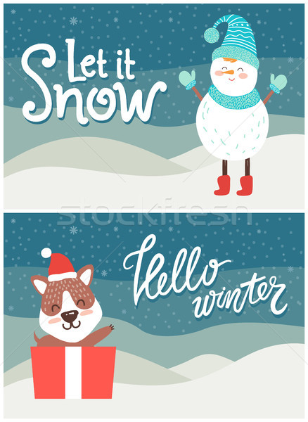 Let it Snow Hello Winter Bright Snowy Postcard Stock photo © robuart