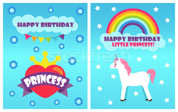 Joyeux anniversaire princesse affiche peu titre motif de fleur [[stock_photo]] © robuart