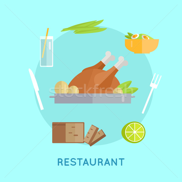 éttermi étel vektor stílus tyúk kenyér citrom Stock fotó © robuart