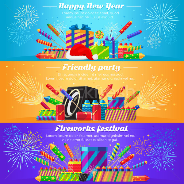 Stok fotoğraf: Ayarlamak · havai · fişek · farklı · happy · new · year · dostça · parti