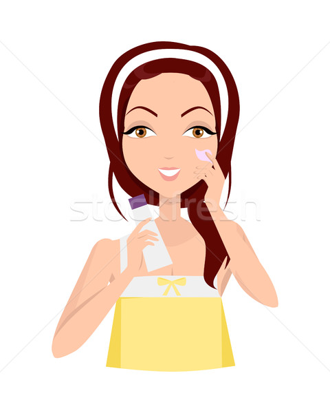 Stock photo: Girl Clean her Face with Lotion and Sponge