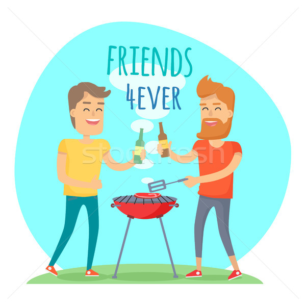 Deux homme frit viande barbecue amis [[stock_photo]] © robuart