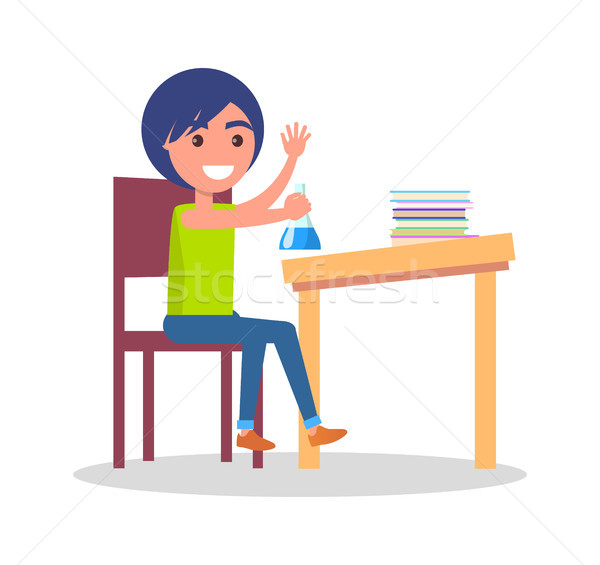 Schoolboy Sitting at Desk Icon Vector Illustration Stock photo © robuart