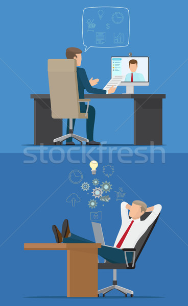 Two Businessmen Sitting in Chairs with Computers Stock photo © robuart