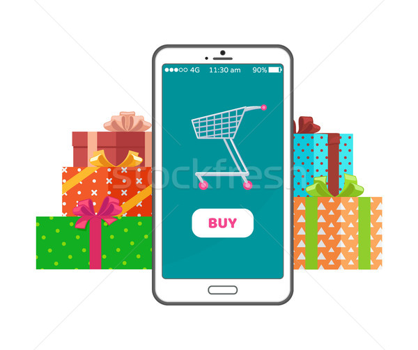 Buy Button Smartphone Gift Boxes, Wrapped Presents Stock photo © robuart