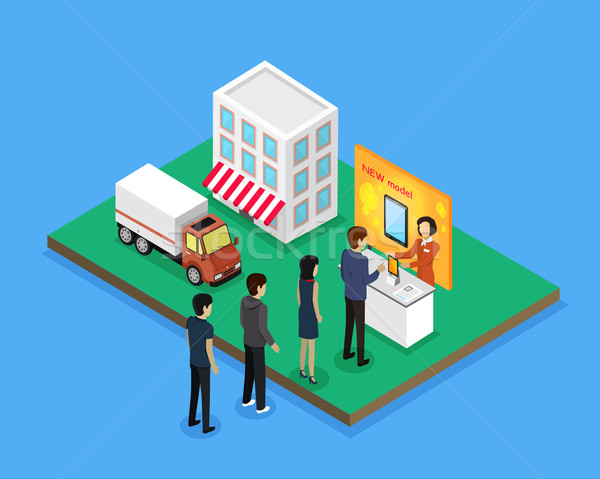 Sale and Delivery New Model Device Isometric Style Stock photo © robuart
