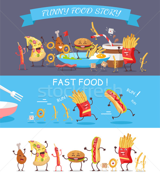 Komik fast-food karikatür vektör kavramlar dizayn Stok fotoğraf © robuart