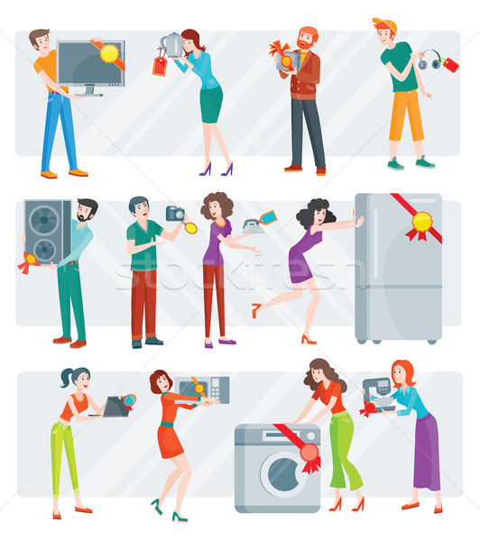 Set of Peoples on Electronics Store Sale Vector Stock photo © robuart
