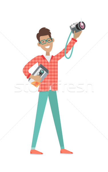 Man with Loud Speaker and Photo Camera. Sale Price Stock photo © robuart