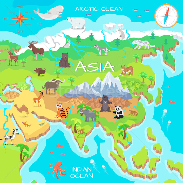 Asia cartoon mappa fauna specie cute Foto d'archivio © robuart