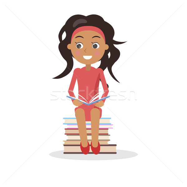 ブルネット 若い女の子 ドレス オープン 教科書 座る ストックフォト © robuart