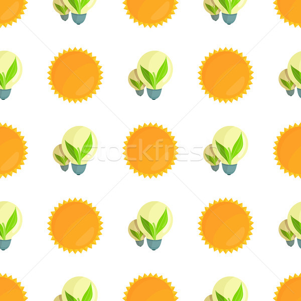 Seamless Pattern with Sun and Light Bulbs Vector Stock photo © robuart