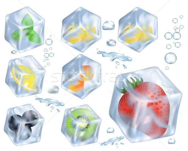 Fruits, Berries and Herb in Ice Illustrations Stock photo © robuart