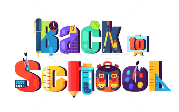 Stock fotó: Vissza · az · iskolába · poszter · izolált · fehér · vektor · felirat
