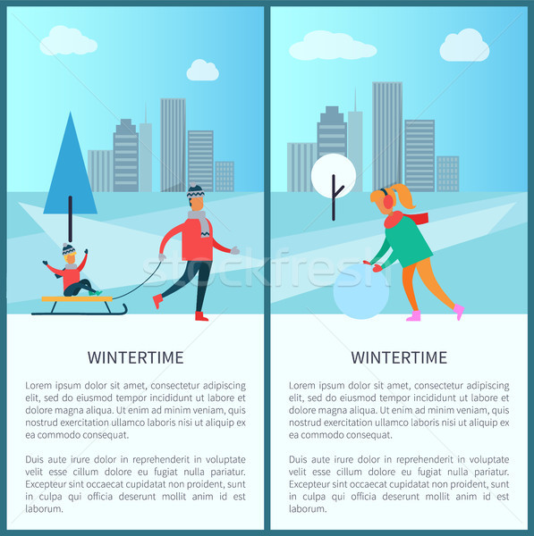 Wintertime and Cityscape Set Vector Illustration Stock photo © robuart