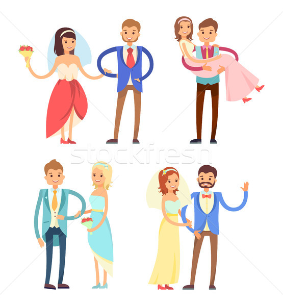 Brides and Grooms Collection Vector Illustration Stock photo © robuart