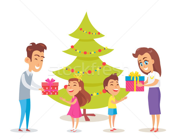 Stockfoto: Ouders · geschenken · gelukkig · kinderen · iconen · geïsoleerd