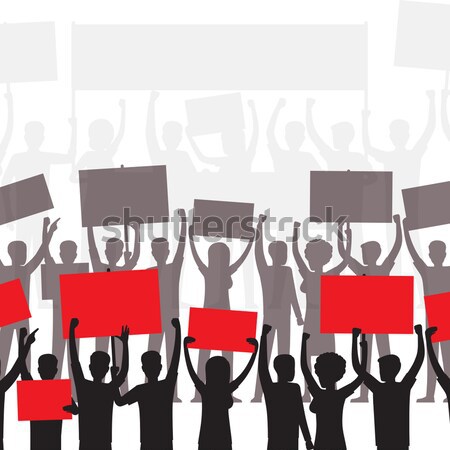 Group of People with Red Placards Silhouettes Stock photo © robuart