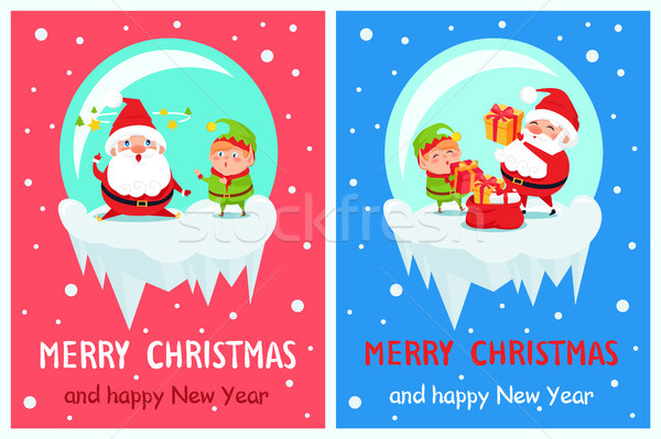 Stockfoto: Gelukkig · nieuwjaar · vrolijk · christmas · poster · elf
