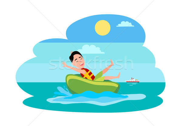 Donut Ride Watersport Activity Boy in Water Vector Stock photo © robuart